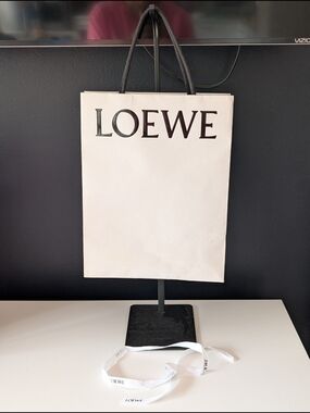 Loewe White Paper Shopping Bag with Black Handles and Ribbon